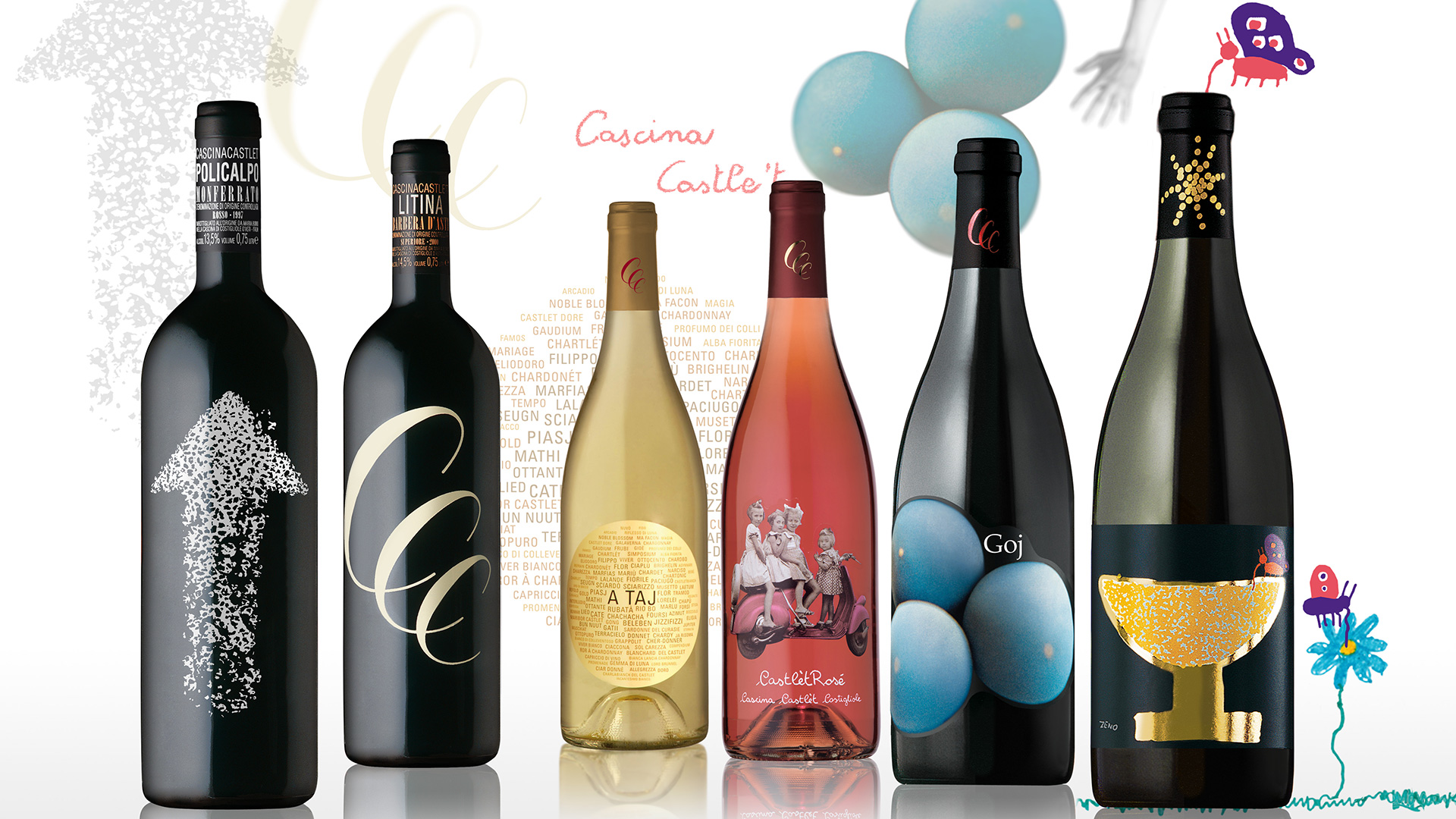 design etichette bottiglie di vino per cascina castlet