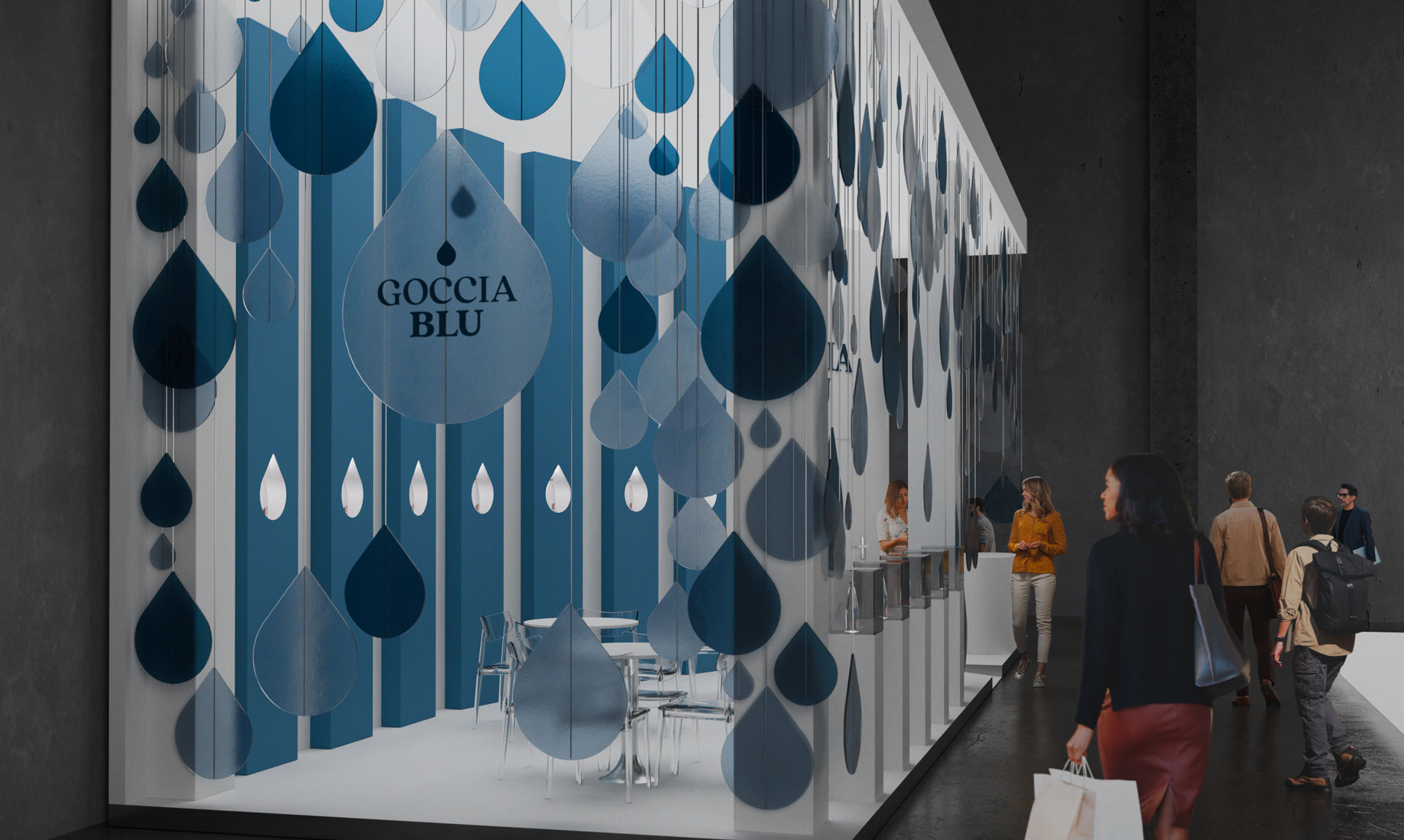 Stand Goccia Blu render 3D