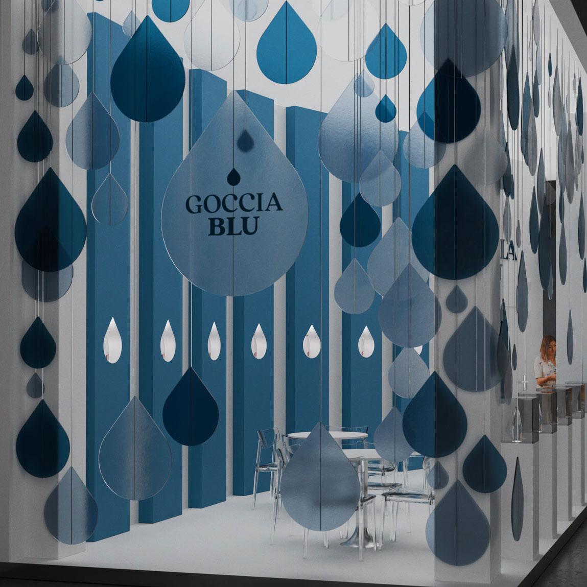 progettazione stand per goccia blu