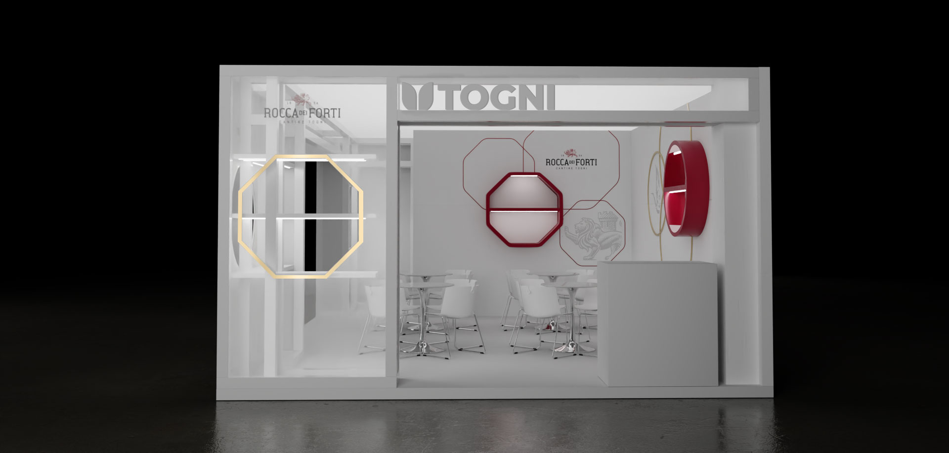 progettazione e design e render 3D dello stand di Togni